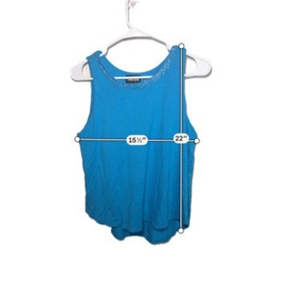 Surya Womens Turquoise Blue Knit Tank Top Braided Neckline High Low Hem Medium - Picture 3 of 3